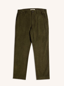 A pair of straight fit trousers by contemporary menswear brand KESTIN in olive green corduroy.