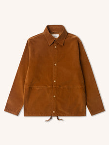 A brown moleskin jacket from Scottish designer KESTIN on a white background.