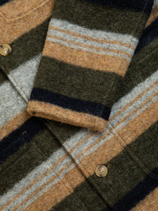 The cuff and buttoned front of the KESTIN Ormiston Jacket in stripe wool.