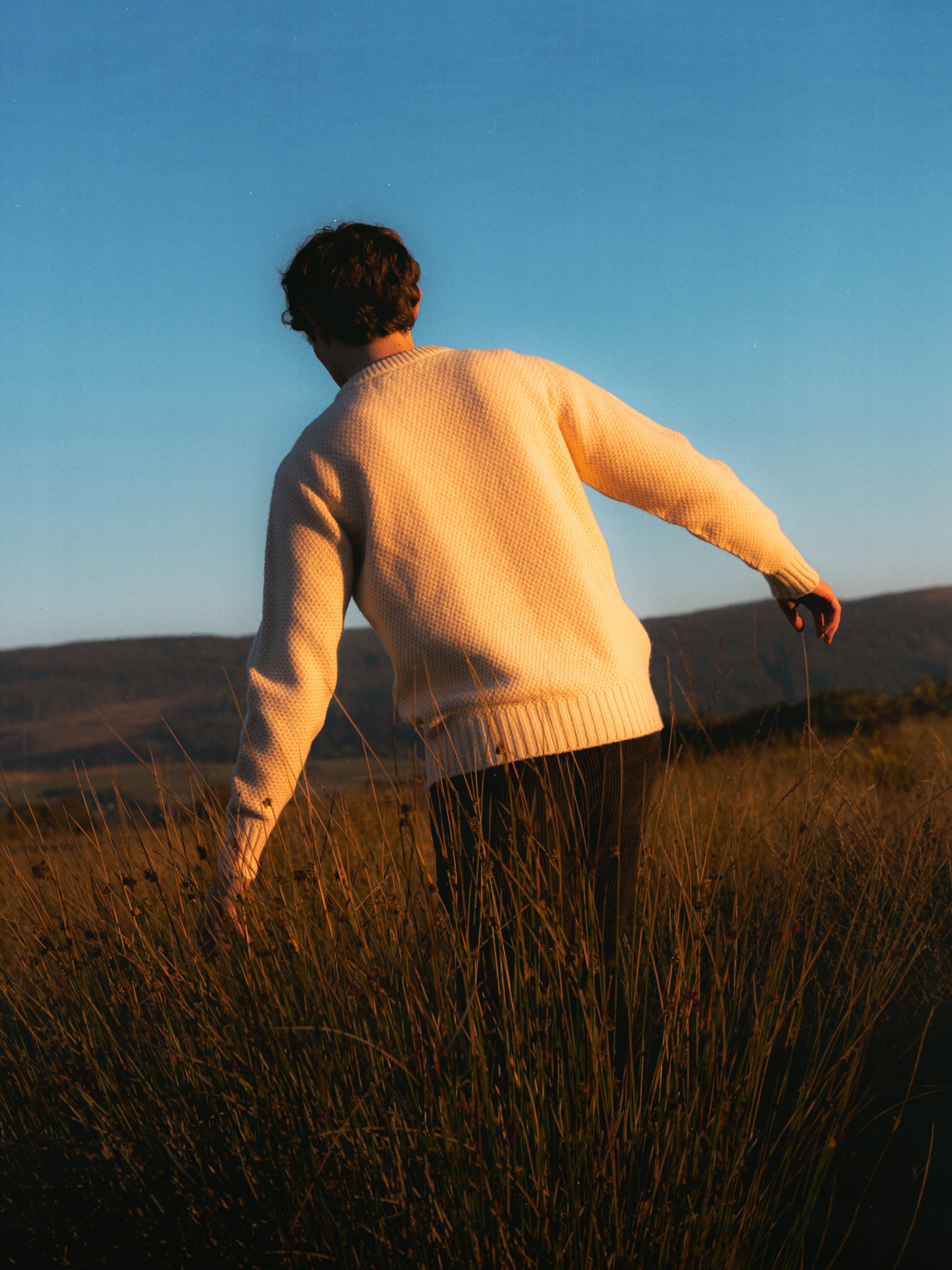 The back of the Aran Cable Knit from menswear brand KESTIN.