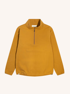 A men's yellow pullover jacket on a white background