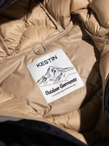 The KESTIN Outdoor Garments neck label to the inside of the Cuillin Down Jacket.