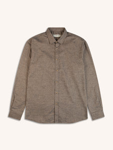 A men's long sleeve shirt in brown marl, on a white background.