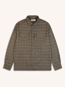 An overshirt made from a check cotton fabric, on a white background.