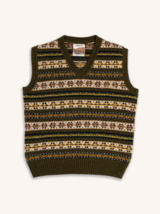 A traditional pattern Fairisle Sweater Vest on a white background.