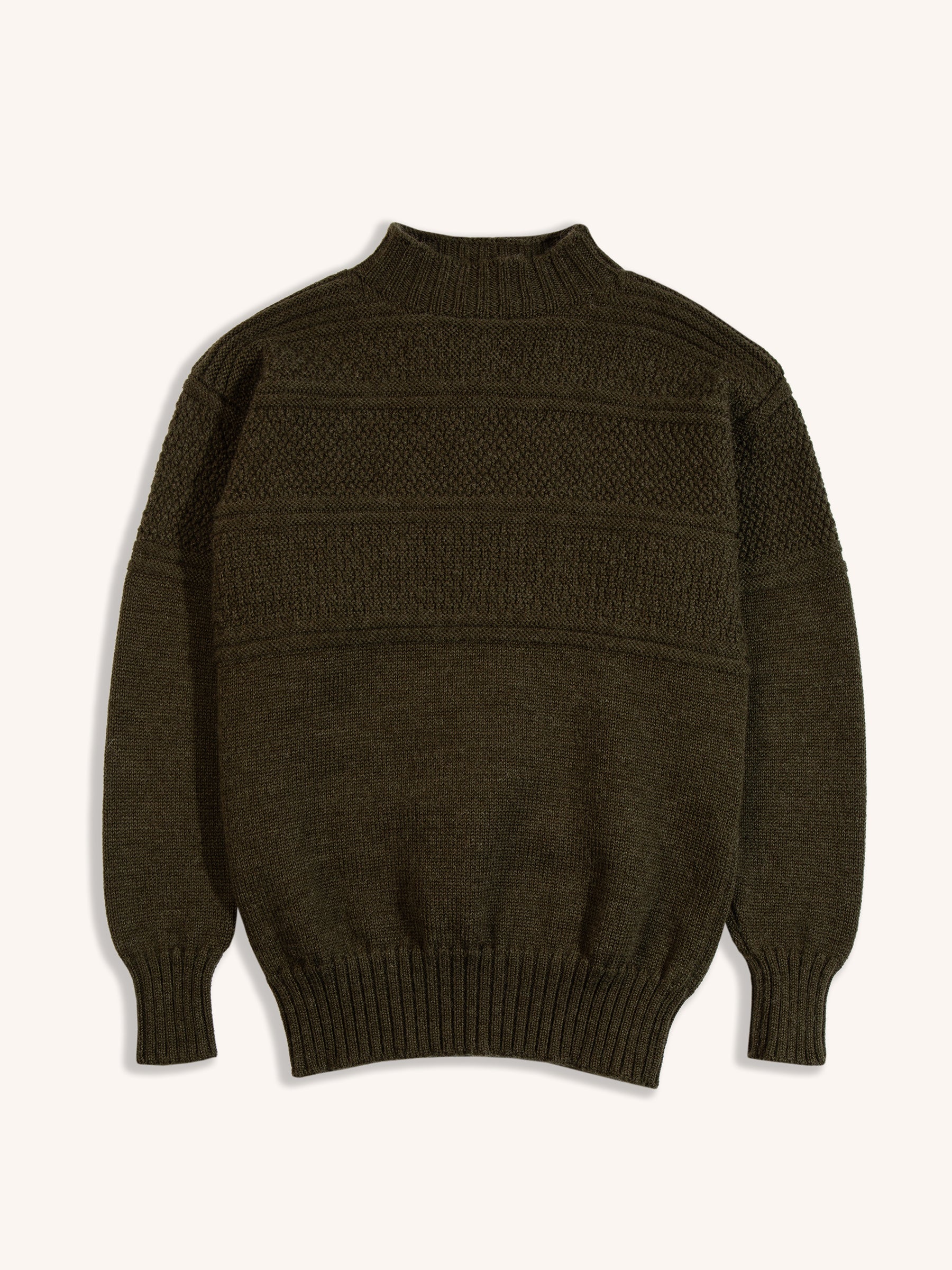 Fife Gansey Knit in Dark Olive Merino Wool