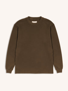 A brown waffle sweatshirt from menswear brand KESTIN, on a white background.