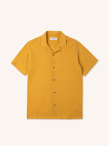 A plain yellow short sleeve shirt from menswear brand KESTIN, on a white background.