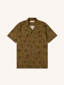 A short sleeve shirt from menswear brand KESTIN, with an olive green floral print.