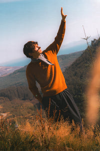 A model wearing Made In Scotland knitwear from menswear brand KESTIN.