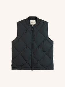 An insulted winter gilet in a dark blue-toned grey, on a white background.