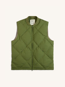 A bright green insulated vest from menswear designer KESTIN, on a white background.