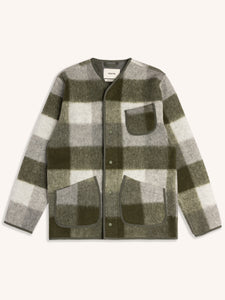 Neist Cardigan In Forest Check Wool Blend