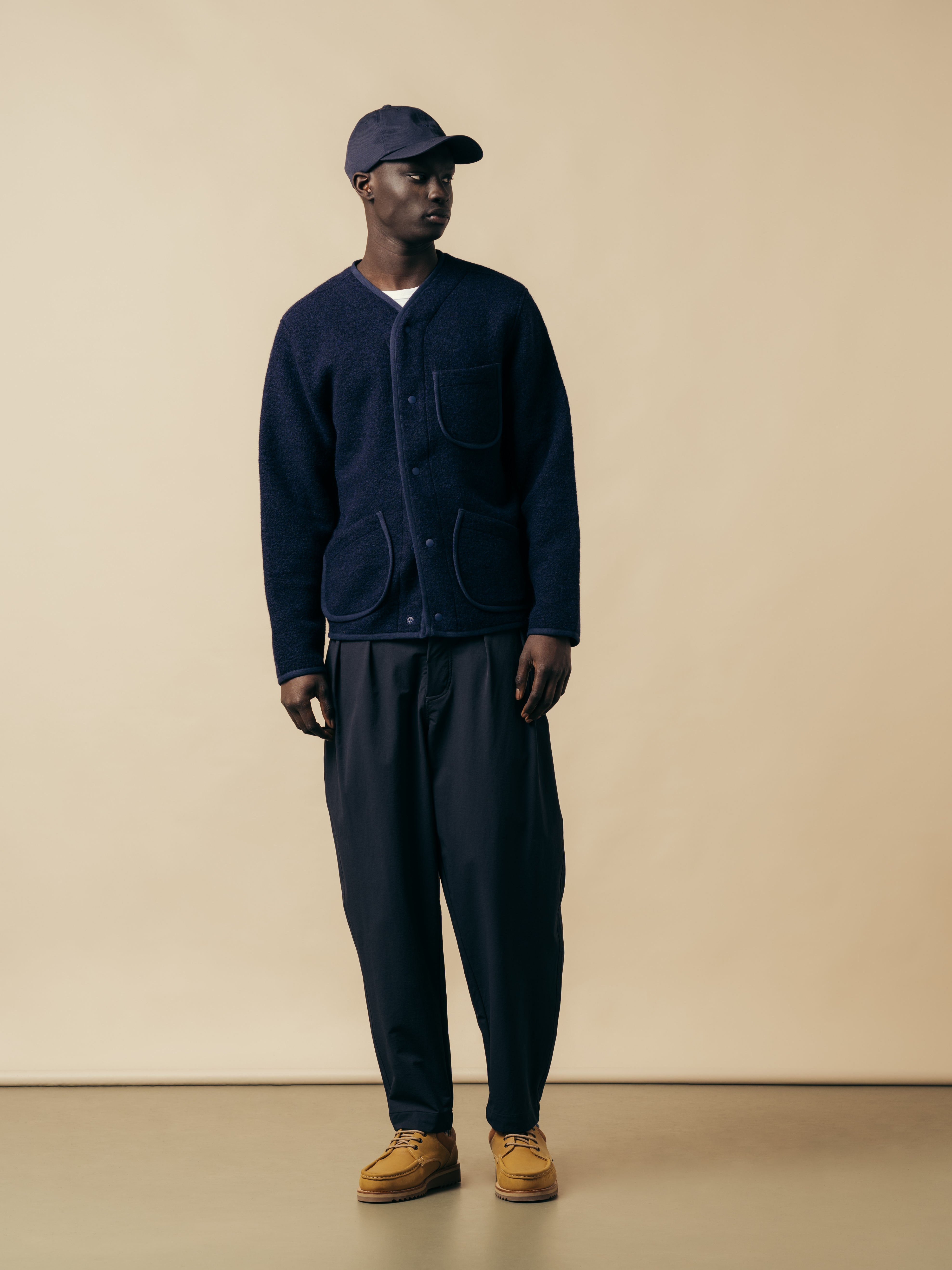 A navy blue fleece jacket and trousers from Scottish menswear brand KESTIN.