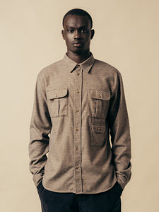 A model wearing the KESTIN Kinnaird Shirt with three patch pockets.