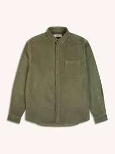 A long sleeve shirt from menswear brand KESTIN, in a green fabric, on a white background.