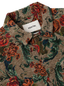 A close-up of the buttons, collar and neck label of the KESTIN Ormiston Jacket.