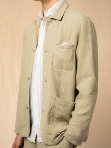 A close-up of the front of the KESTIN Huntly Jacket in khaki beige.