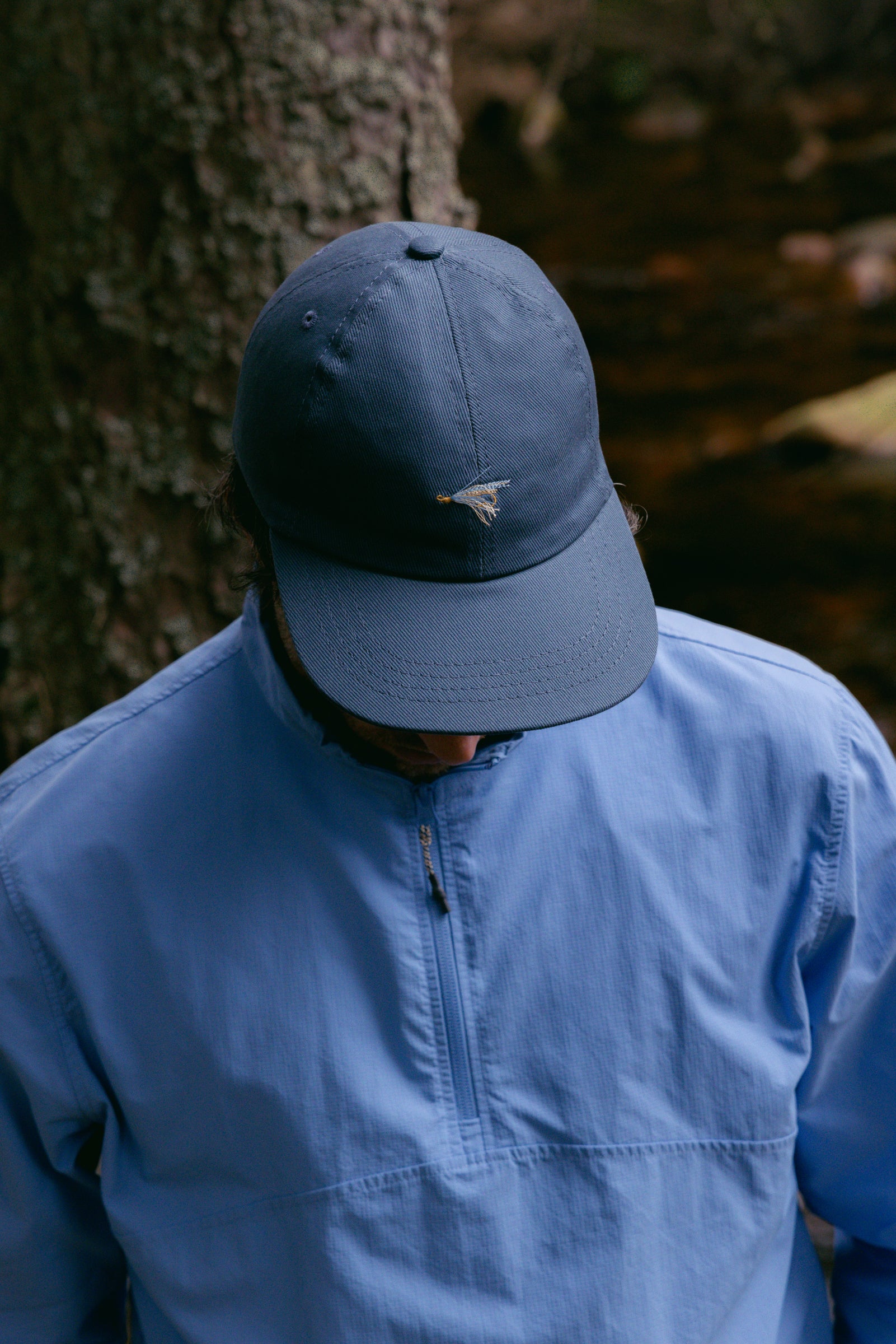 Leuchars Cap in Slate Blue Twill with Fly Embroidery