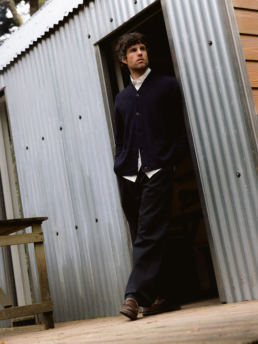 Glencorse Cardigan in Navy Wool Blend