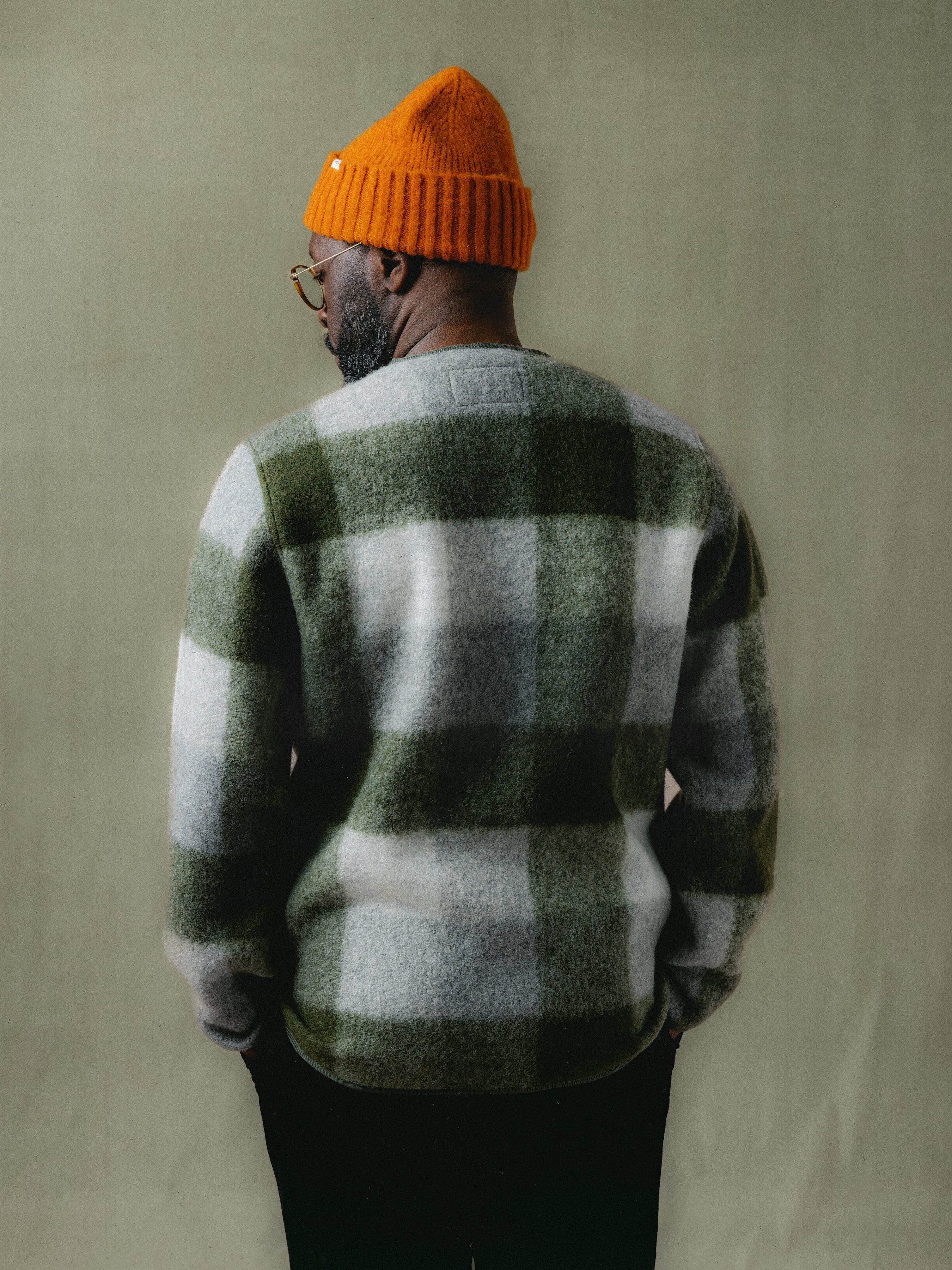 Neist Cardigan in Forest Check Wool Blend