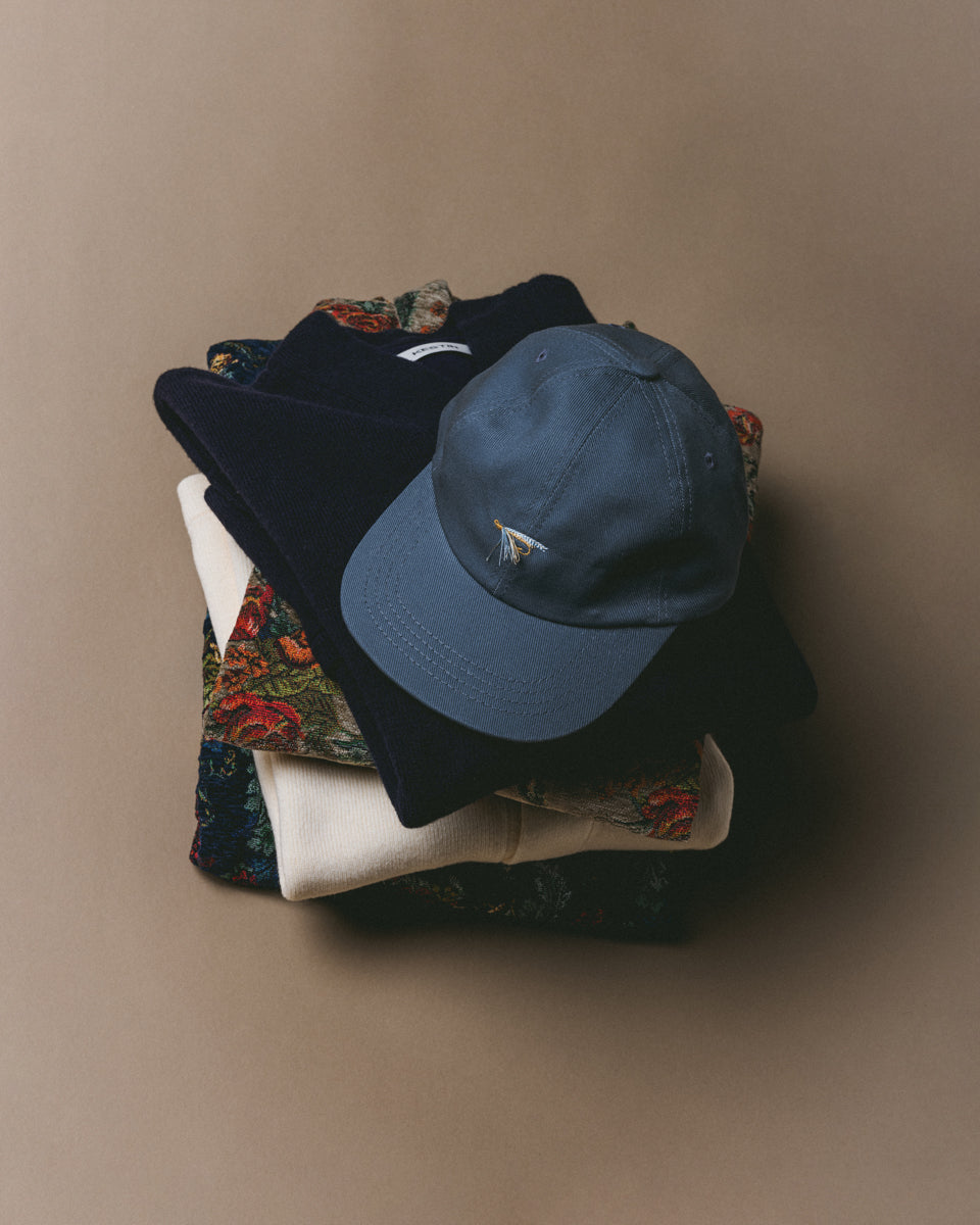 Leuchars Cap in Slate Blue Twill with Fly Embroidery