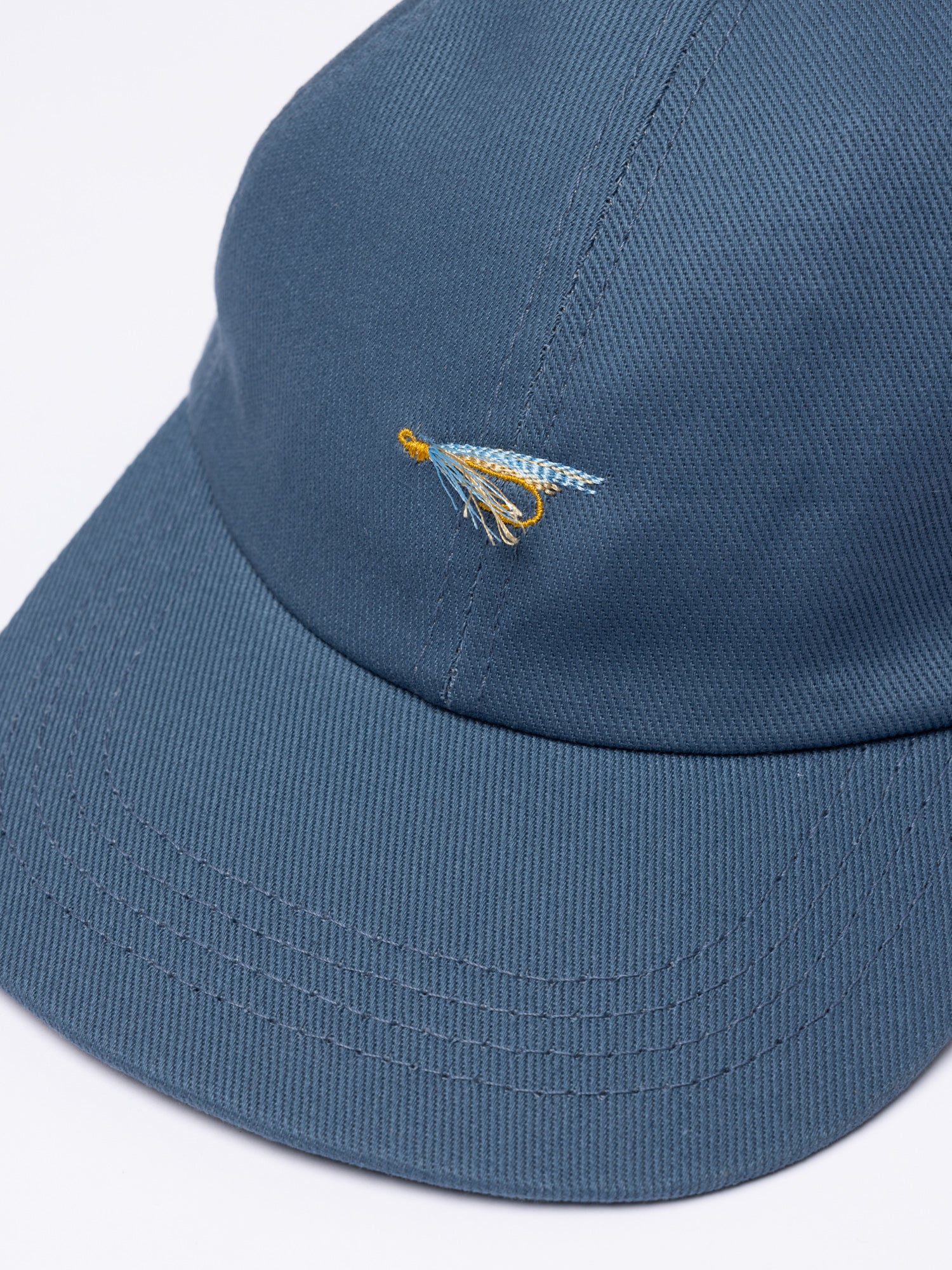 Leuchars Cap in Slate Blue Twill with Fly Embroidery