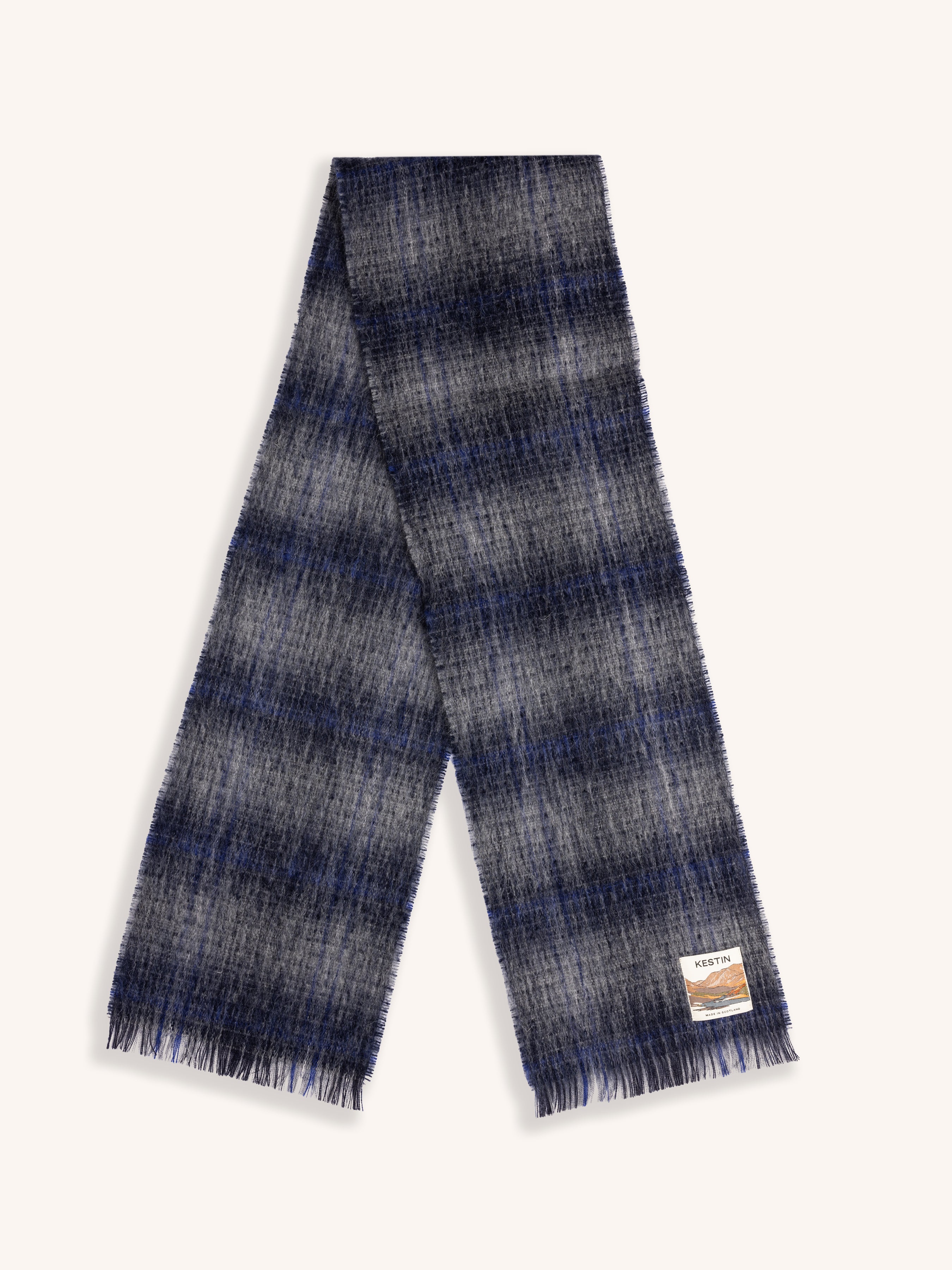 Muir Brushed Scarf in Navy Check Mohair Blend