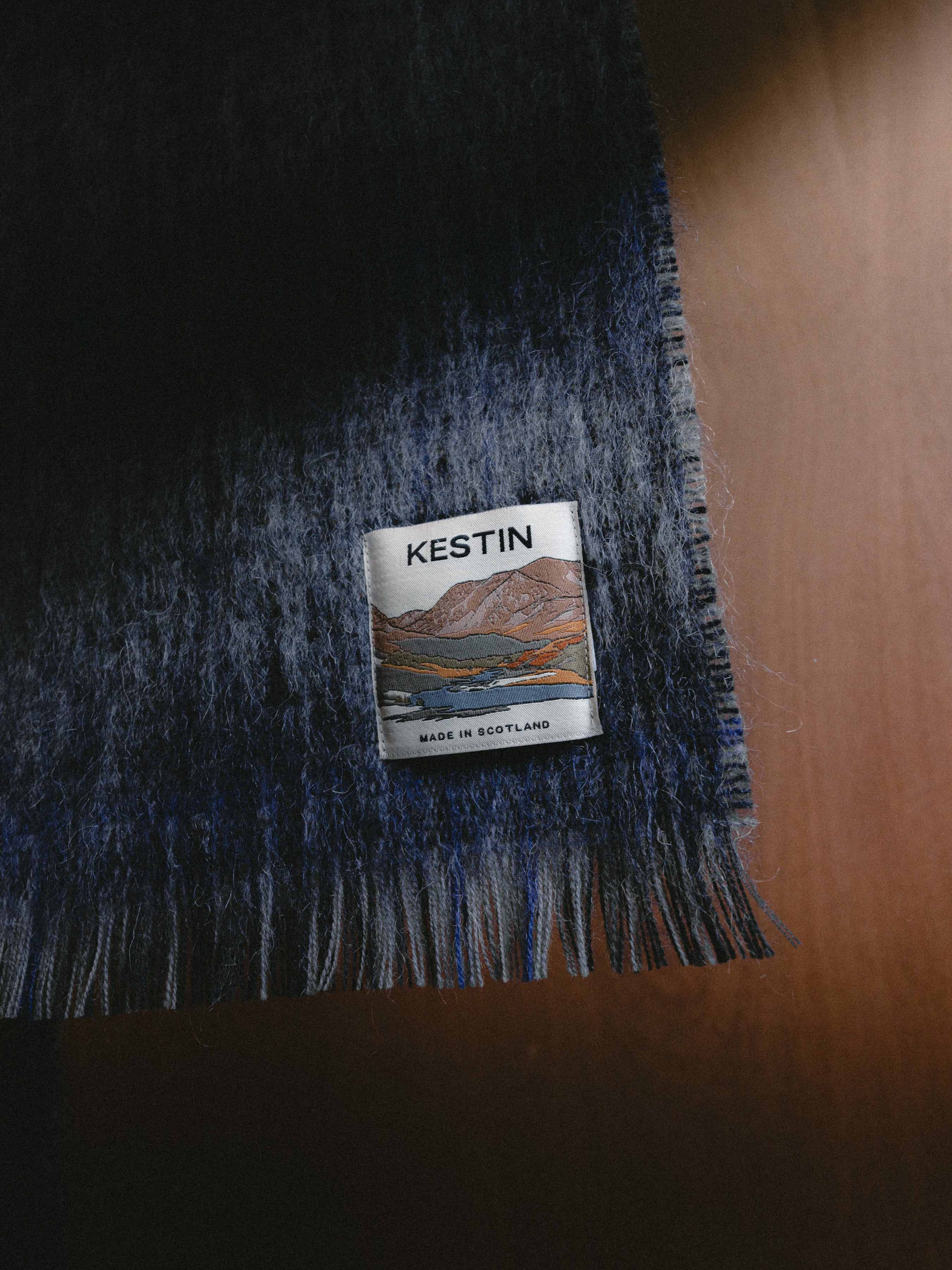 Muir Brushed Scarf in Navy Check Mohair Blend