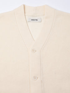 The buttoned front and neckline of the KESTIN Glencorse Cardigan.