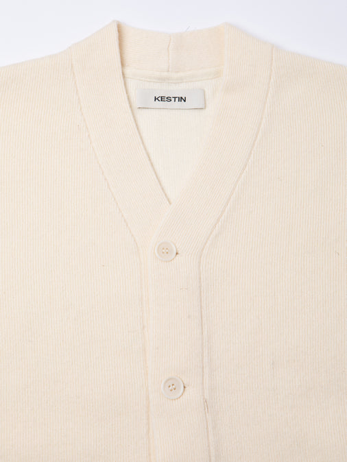 The buttoned front and neckline of the KESTIN Glencorse Cardigan.