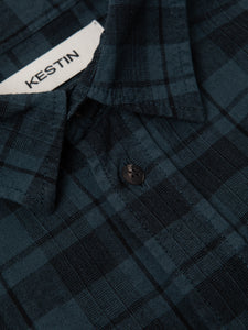 The collar of the KESTIN Kinnaird Shirt in petrol blue.